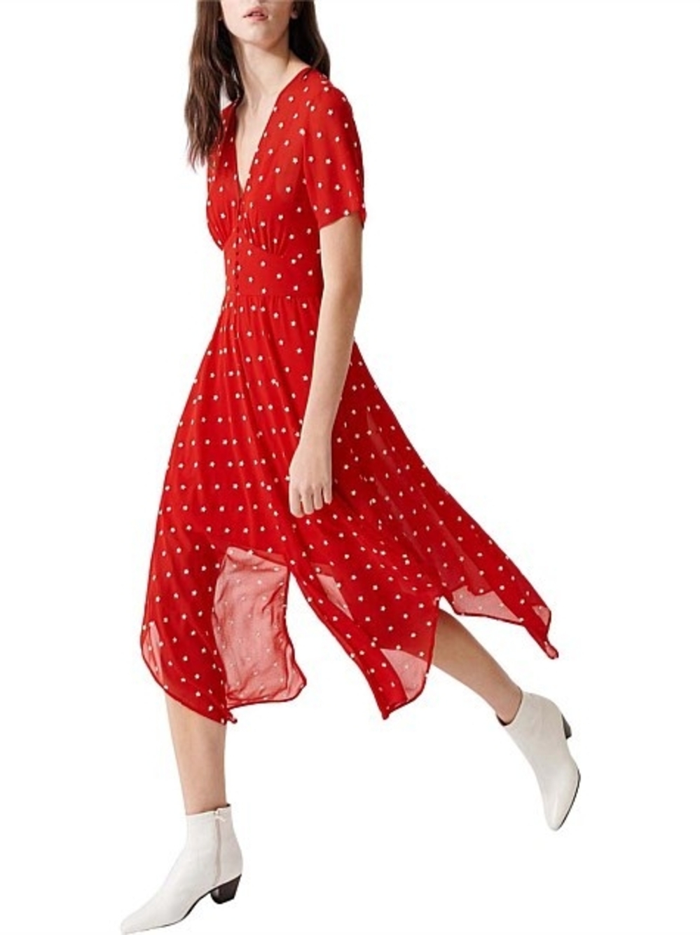 Maje Red Polka Dot Midi Dress